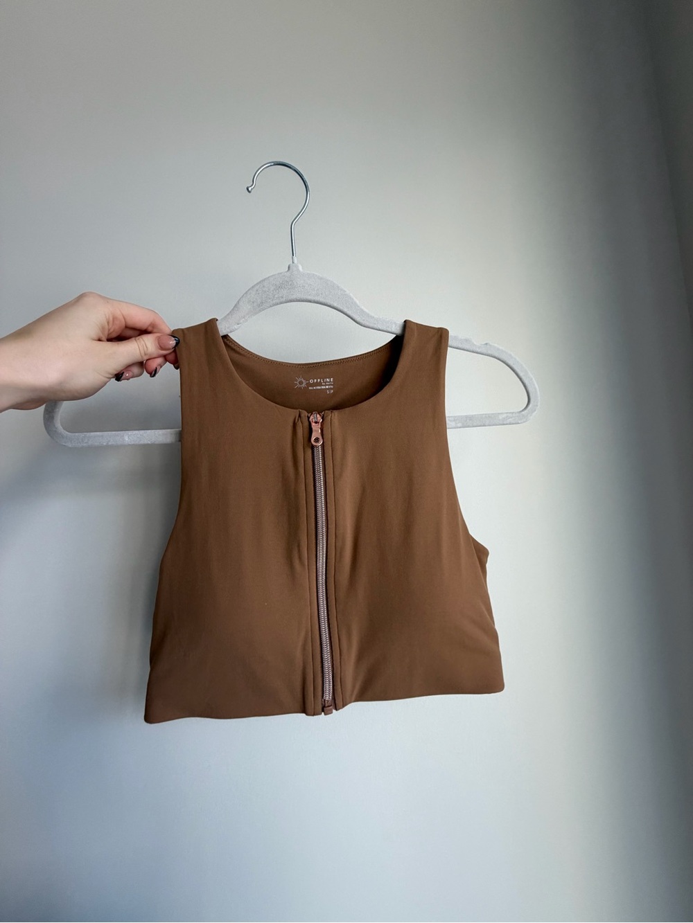 Aerie Brown Zip-Front Crop